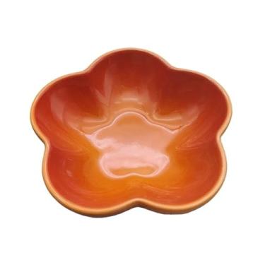 Imagem de prato de lanche Prato fundo de cerâmica cor sólida com 5 polegadas para flores, prato pequeno para mergulhar, utensílios cozinha para casa tigela de sopa(Orange)