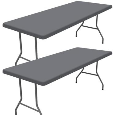 Imagem de Moosfor Pacote com 2 toalhas de mesa retangulares de elastano de 1,8 m para piquenique, toalha de mesa elástica lavável para uso ao ar livre, acampamento, banquete e festas (cinza escuro, 76 x 152 cm)