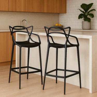 Imagem de Kit 2 Banquetas Altas 109cm | Polipropileno 100% | Altura do Assento 77cm | Suporte 120kg(Preta)