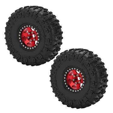 Imagem de Ainoli 2 unidades de 1,9 pol. Conjunto de pneus de aro de roda de metal, jantes de borracha, conjunto para carro crawler axial SCX10 1/10 RC (Vermelho e Preto)