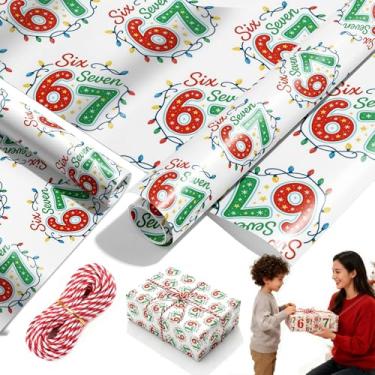 Imagem de Rolo de papel de embrulho de Natal com 67, papel de embrulho de meme, 43 cm x 4,7 m enrolado embalado - 67 meme Engraçado para presente de Natal para adolescentes, Papai Noel 67 meme, exclusivo 67