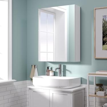 Imagem de Réflexon Armário de parede de banheiro de 66 x 50 cm, armário de armazenamento econômico, armário de remédios com 1 porta e prateleiras ajustáveis, branco (montagem necessária)