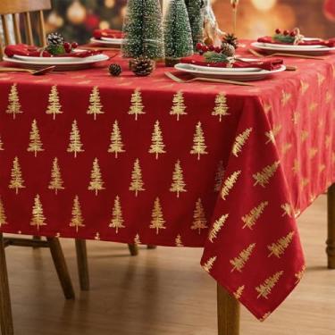 Imagem de Horaldaily Toalha de mesa retangular de veludo vermelho 152 × 213 cm, retangular sólida, com lantejoulas douradas, capa de mesa de Natal para casamento, festa, banquete e eventos