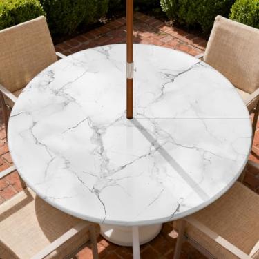 Imagem de COTAIL Toalha de mesa redonda para uso ao ar livre com zíper e orifício para guarda-chuva, toalha de mesa elástica à prova d'água a óleo, para pátio, piquenique, acampamento, jardim, serve para mesa