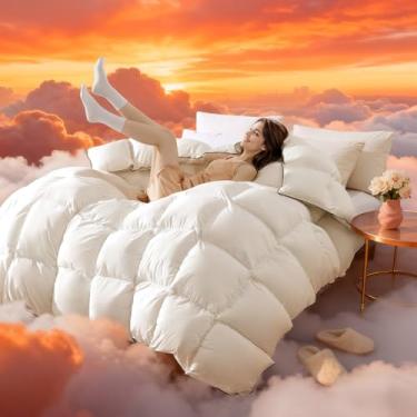 Imagem de Edredom King de inverno luxuoso - 75% penas de ganso branco e 25% enchimento de penas, certificado RDS & Oeko-TEX, design 100% algodão, enchimento de edredom pesado extra quente para clima frio (269 x