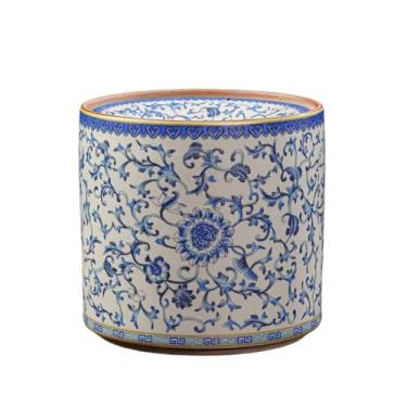 Imagem de Cinzeiro Cinzeiro de porcelana azul e branca, recipiente para cinzas chá à prova poeira, adequado para uso doméstico no escritório(Pequeno)