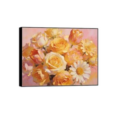 Imagem de BMZFYBS Pintura de arte de parede de flores - imagem de decoração vintage - flores amarelas 2 - impressões em tela de moldura preta para sala de estar 50 x 65 cm 20 x 26 pol