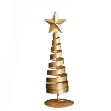 Imagem de Decoração de mesa dourada Navidad ornamentos de Natal árvore de Natal de ferro suprimentos de festa mini estrela de cinco pontas (estilo C)