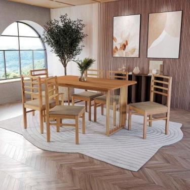 Imagem de Conjunto Sala De Jantar Elisa Em Madeira Maciça 6 Cadeiras Linho Fendi