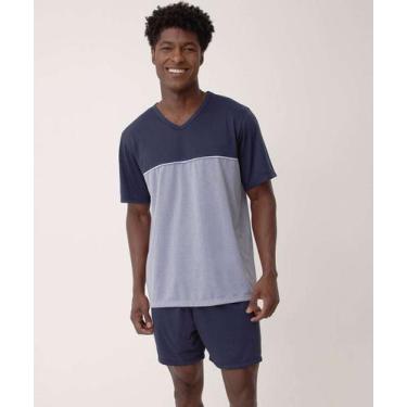 Imagem de Pijama Masculino Recorte Manga Curta MR Azul-91018, Azul, M