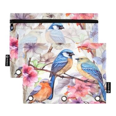 Imagem de Wassud Pássaros no ramo florido pacote com 2 pastas para fichário com 3 furos, pasta organizadora de arquivos para casa, escritório