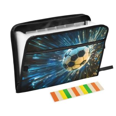 Imagem de CEBUGI Pasta expansível de 13 bolsos, impermeável, sanfonada, organizador de arquivos com etiquetas tamanho A4, organizador de documentos de papel para escola, material de escritório, futebol