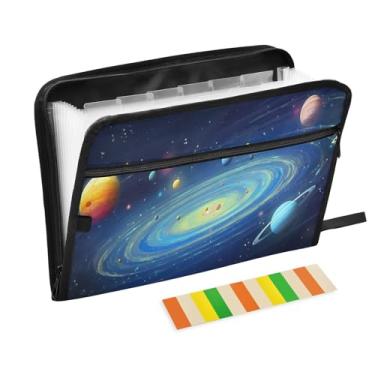 Imagem de Wassud Planetas e estrelas, organizador de arquivos sanfonados, 13 bolsos, pastas expansíveis com abas e adesivos, organizador de pastas de documentos de recibo de papel tamanho carta A4 para viagens