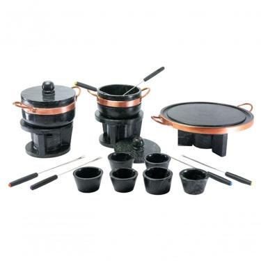 Imagem de Kit Fondue Pedra Sabão Completo 18 Pçs Chapa 27 Cm