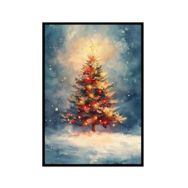 Imagem de Impressão de pôster de arte de parede retrô de Natal Papai Noel alce paisagem de inverno imagens de Natal para bar em casa, pub, cozinha, café, loja, decoração de férias (SKU3,12 x 45,7 cm = (30 x 45
