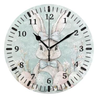 Imagem de CEBUGI Relógio de parede coelhinho da páscoa operado por bateria relógios de parede silenciosos sem tique-taque para cozinha, banheiro, quarto, escritório, decoração 25,4 cm