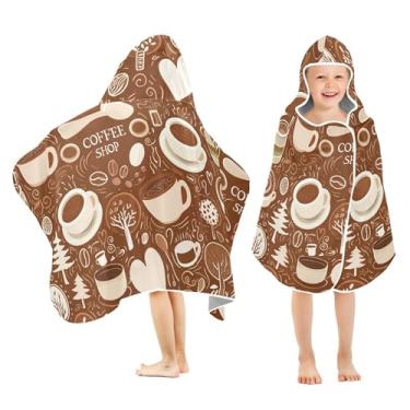 Imagem de Burbuja Copos de café toalha de banho com capuz para crianças, toalha de praia de pelúcia macia absorvente para chá de meninas e meninos 3-10 anos, 61 x 127 cm