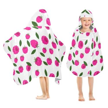 Imagem de Burbuja Toalha de banho com capuz Pink Berry para crianças, toalha de praia de pelúcia macia absorvente para chá de meninas e meninos 3-10 anos, 61 x 127 cm