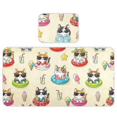 Imagem de Burbuja Tapete refrescante para bebês, desenho animado, gatos, cães, tapete de cama de seda gelada para colchão de berço, almofada de dormir com fronha para meninas e meninos, 71 x 132 cm