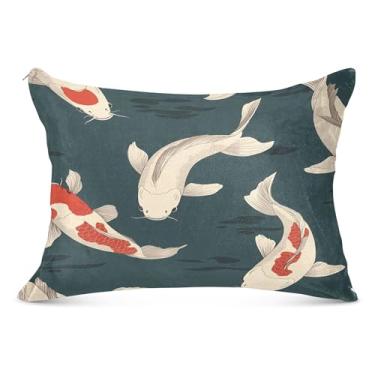 Imagem de Burbuja Fronha de almofada de peixe japonês tamanho padrão 50,8 x 66 cm, capa de almofada de pelúcia ultra macia e aconchegante com zíper para pele de cabelo