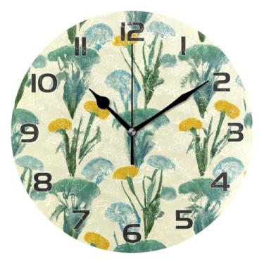 Imagem de Burbuja Botanicals Relógio de parede silencioso sem tique-taque, relógio de parede redondo de 25 cm operado por bateria para casa, sala de estar, casa de fazenda, decoração de escritório