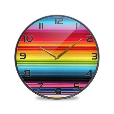 Imagem de YETTASBIN Relógio de parede acrílico com listras serape mexicanas - Silencioso, sem tique-taque, operado por bateria, relógio redondo decorativo criativo para cozinha, sala de estar, banheiro