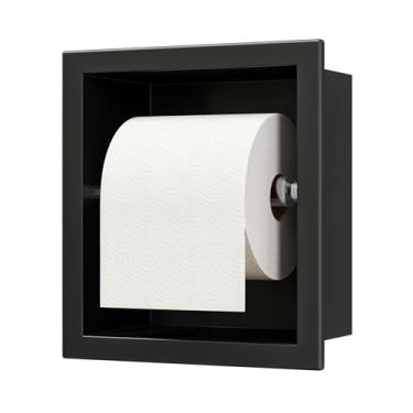 Imagem de Neodrain Suporte de papel higiênico embutido, suporte de papel higiênico embutido, suporte de papel de parede de banheiro de aço inoxidável 304 para mega rolo (preto fosco)
