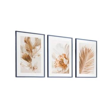 Imagem de Quadros Decorativos Folhagem Dourada Com Moldura Grande Sala e Hall(40X60 cm,Moldura Preta)