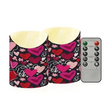 Imagem de Wassud Pacote com 2 velas vintage corações sem chama com controle remoto, velas realistas cintilantes com temporizador, velas decorativas para Natal, casamento, festa, decoração de casa pequena