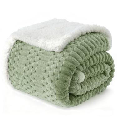 Imagem de Cobertor de lã de ovelha para sofá flanela aconchegante macio cobertor de solteiro quente para cama de lã decoração de casa, presentes, Z01 - verde, 152 cm x 203 cm