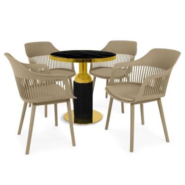 Imagem de Conjunto Mesa de Jantar Redonda Imperial 70cm Preta com 4 Cadeiras Estofadas Marcela - Nude Escuro