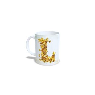 Imagem de Caneca de Cerâmica Personalizada Alice com Design Floral, Branco e Amarelo, 325 ml (l)