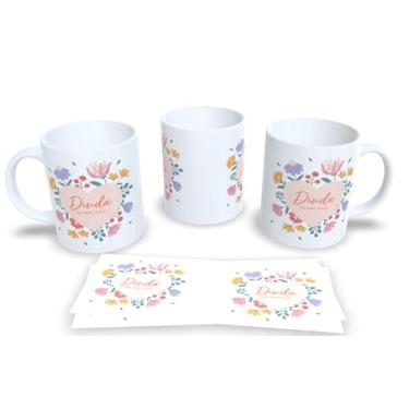 Imagem de Caneca de Cerâmica Personalizada Dinda eu amo você, Design Floral com Coração, Branca (8)