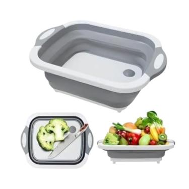 Imagem de Bacia de Silicone Retrátil Multiuso Dobrável para Cozinha, Camping, Viagens, Compacta para Lavar Louça, Roupas, Frutas e Legumes