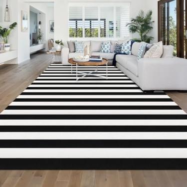 Imagem de Fixseed Tapete listrado preto e branco, 2,5 m x 25,4 m, tapete para porta da frente, para uso externo, para uso externo, para sala de jantar, quarto, fazenda