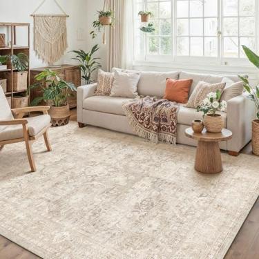 Imagem de WondRg Tapete de área lavável bege 15 x 23 cm para sala de estar, quarto, neutro, macio, antiderrapante, tapete antideslizante, vintage, para sala de jantar, berçário, escritório, ambientes internos