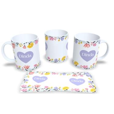 Imagem de Caneca de Cerâmica Personalizada Dinda eu amo você, Design Floral com Coração, Branca (11)