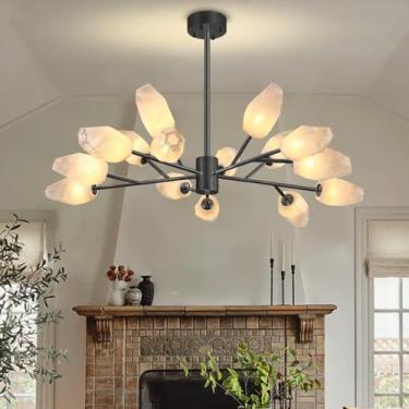 Imagem de Lustre moderno de meados do século XX sobre a mesa, com 15 lâmpadas em formato de globo estilo Sputnik, luminária pendente criativa com cúpula de vidro, luminária de teto suspensa em metal p