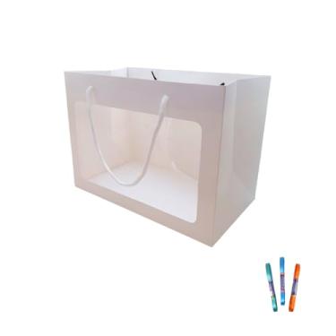 Imagem de Kit Sacola Branca com Visor 24cm x 12cm x 31cm e Fita de Cetim 7mm x 10mts