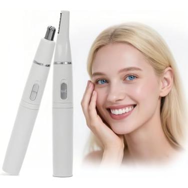 Imagem de Aparador de nariz e orelha IPX7 à prova d'água - Removedor de pelos faciais e sobrancelhas indolor para mulheres e homens, borda dupla, elétrico portátil (bateria não incluída), branco