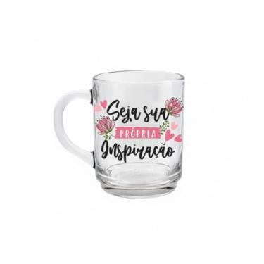 Imagem de Caneca de Vidro com Suporte de Madeira Pinus, Seja Sua Inspiração, 245ml, 18,5 x 9,5cm