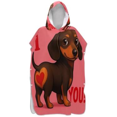 Imagem de Joisal Lindo dachshund Dog Surf Poncho Trocador para Adultos Plus Size Ponchos de Praia para Homens Toalha de Banho com Capuz de Praia