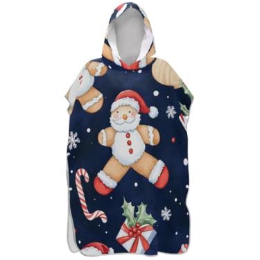Imagem de Joisal Lindo poncho de surf azul Papai Noel para adultos trocador de roupão de praia com capuz toalha floral plus size ponchos adultos para mulheres
