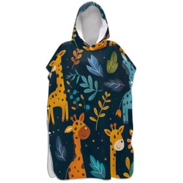 Imagem de Joisal Poncho de surfe para mudança de roupão de praia com capuz toalha floral vestível masculino poncho com capuz bonito desenho animado girafas
