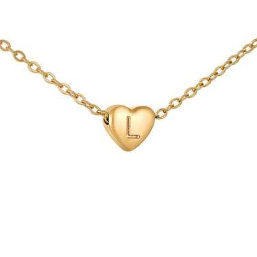 Imagem de Tapp Collections Colar de coração minúsculo com inicial – Colar com pingente de coração banhado a ouro 18K para mulheres, Aço inoxidável, Sem Pedra Preciosa