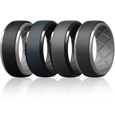 Imagem de Egnaro Anéis de casamento masculinos de silicone, 10,5 mm x 2,8 mm de espessura, aliança de noivado de borracha preta à prova d'água para treino, 11.5-12, Silicone, Sem pedra preciosa