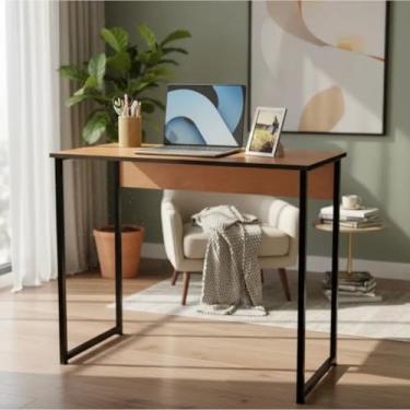 Imagem de Escrivaninha Industrial Dobrável ou Fixa para Home Office, Mesa de Computador Compacta(Madeira - fixa)