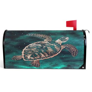 Imagem de TSENQUE Capas de caixa de correio magnéticas decorativas dourado tartaruga oceano verde outono caixa de correio vinil caixa de correio moderna decoração de jardim tamanho padrão 52,6 x 45,8 cm