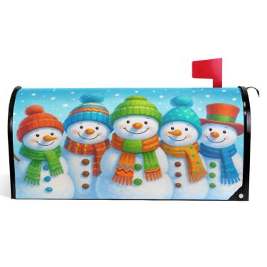 Imagem de TSENQUE Bonito boneco de neve de desenho animado caixa de correio decorativa de Natal capas magnéticas outono caixa de correio vinil decorações de caixa de correio moderna tamanho grande 64,5 x 52,8