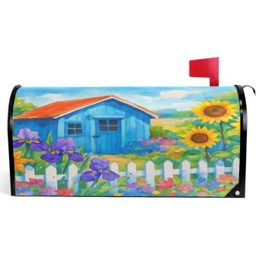 Imagem de TSENQUE Capas magnéticas decorativas para caixa de correio de vinil envoltórios de inverno vintage jardim floral roxo amarelo moderno decorações de caixa de correio tamanho padrão 52,6 x 45,8 cm